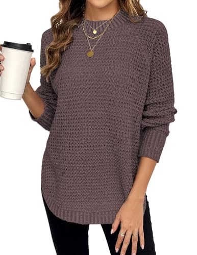 Womens Oversized Chunky Waffle Knit Solid Long Sweaters Fall 2024 Dressy Casual Cozy Crewneck Pullover Sweater