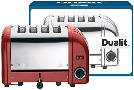 Dualit Classic 4 Slice Vario Toaster | Stainless Steel, Hand Built in The UK | Replaceable Proheat Elements | Heat Two or Four Slots, Defrost Bread, Mechanical Timer | Replaceable Parts | Red, 40353
