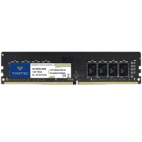 Timetec 4 Go DDR4 2666 MHz PC4-21300 Non-ECC Unbuffered 1.2V CL19 1Rx8 Single Rank 288 Pin UDIMM Ordinateur de Bureau Mémoire RAM Module Mise à Niveau Cover