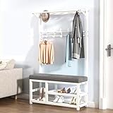 Eingangsbereich Baum mit Schuhbank und Garderobe, Schuh- und Hutständer aus Metall, einfache Montage, stilvolles weißes Design (100 cm)