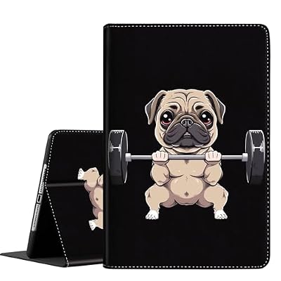 Case for Samsung Galaxy Tab S10 Plus Case 2024/ S9 Plus/ S9 FE Plus 5G 12.4 Inch 2023, Slim Folding Stand Cover with Auto Wake/Sleep for Tablet S10+/S9+/S9 FE+, Pug Dog Weightlifting