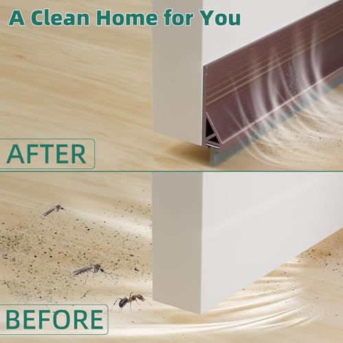Image of URBANMONK 2-Pack Door Bottom Sealing Strip with Brush | Self Adhesive Door Gap Filler Rubber with | Bottom Sealing Strip Guard | Protector from Cockroach, Insect, Bugs, Air & Dust | Grey