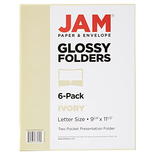 JAM Paper® Pasta de apresentação brilhante com dois bolsos - marfim - 25 pastas por pacote