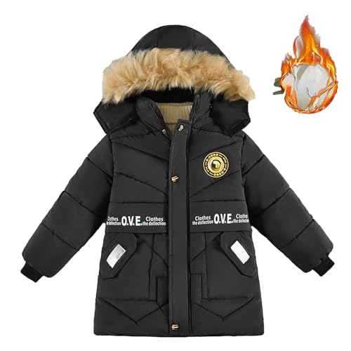Generisch - Generisch ~ Garçons Hiver Épais Mode Veste Rembourrée Longue Enfants Manteau d'hiver Garçons Filles Veste rembourrée chaude, Noir , 140 XXL