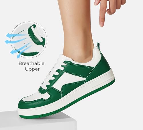 LUCKY STEP Women Fashion Sparkle Rhinestone Sneakers White Leather Low Top Tennis Shoes Lace Up Casual Comfortable Walking Shoe3