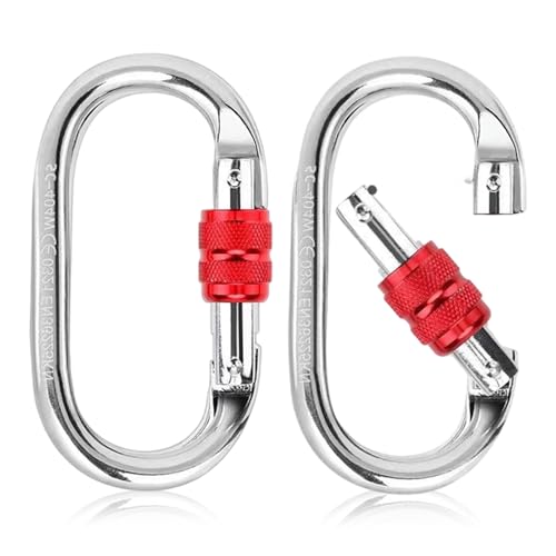 登山カラビナ O型ロック 2個セット 25KN 耐荷重2.3T 高強度合金鋼製 ツイストロック 操作簡単 脱落防止 多機能 ハンモック/タープ用/荷物のフック/犬用リード (レッド） [並行輸入品]