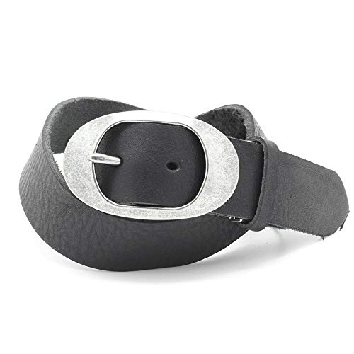 [栃木レザー] シュリンクレザー仕様 40㎜幅 ナローオーバルバックルベルト メイドインジャパン 全長110㎝ RC-070L (BLACK)