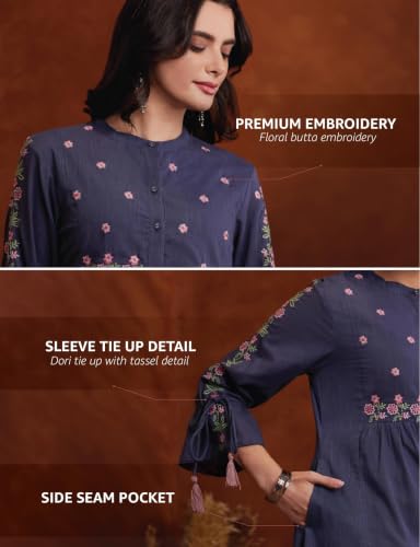 Image of Amazon Brand - Myx Women's Cotton Embroidered Dress | Below The Knee (Available in Plus Sizes)