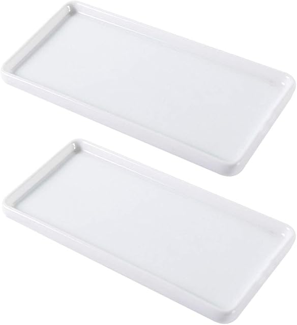 TOPBATHY 2Pcs Bathroom Storage Trays Porcelain Mini Vanity Tray Jewelry Dish Ring Dish for Tissues Candles Soap Towel Plant Size Small (White)