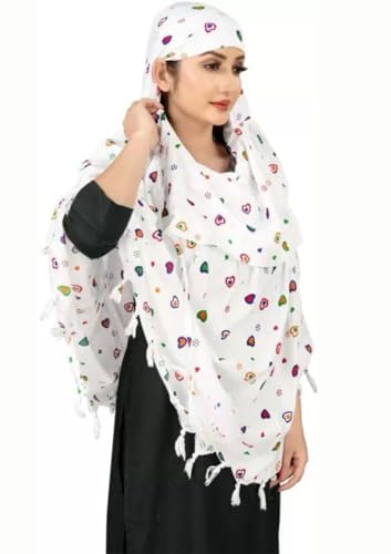 Image of SIXSIGMA Cotton Long Scarf Cum Mask scarves Usable for vehicle Driver | White Printed Design | Universal Size | For Girl & Women | Breathable Sun Protection Light Weight