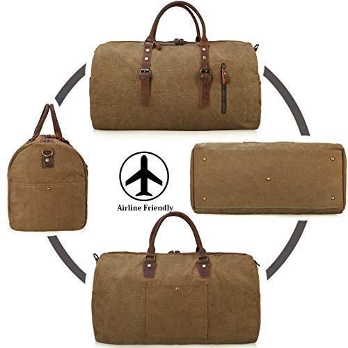 Travel Duffel Bag Large Canvas Duffle Bag for Men Women Leather Weekender Overnight Bag Carryon Weekend Bag Brown
