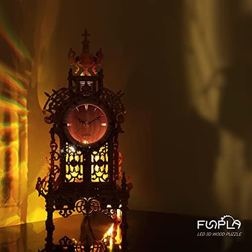 FUNPOLA 3D Wood Puzzle LED Tower Clock Model 3D Puzzle Building Model Desktop Clock Model DIY Architectural Building Blocks for Teens/Adults (LEDTC-01) 6 41NprzC9eoL. AC