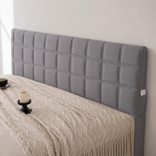 Image of HOMETHREADS Velvet Padded Headboard Cover with Foam - Soft, Wrinkle-Resistant Bed Back Protector, Suitable for Wooden, Leather & Upholstered | Fits 6 ft Headboards only (68x180 cm) (Dark Grey)