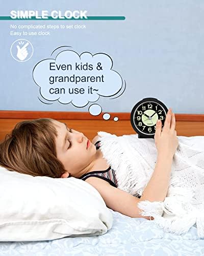 FIOLOM Silent Alarm Clocks Bedside Non Ticking Battery Powered Simple Luminous Analogue Alarm Clock Glow in the Dark Desk Clock with Light Snooze Quiet Bedroom Clocks for Heavy Sleepers Office Table