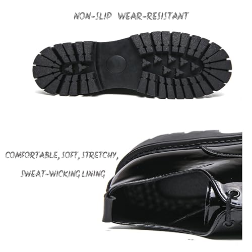 Mens Platform Lace Up Chunky Heel Oxfords Round Toe Slip On Non-Slip Waterproof Lug Sole Business Dress Loafers Derbys Classic Work Office Wedding Formal Shoes4