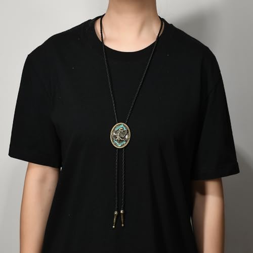 Image of Joxevyia Bolo Tie for Men Vintage Cow Skull Leather Rope Western Cowboy Necktie Vintage Bola Tie Gift for Him