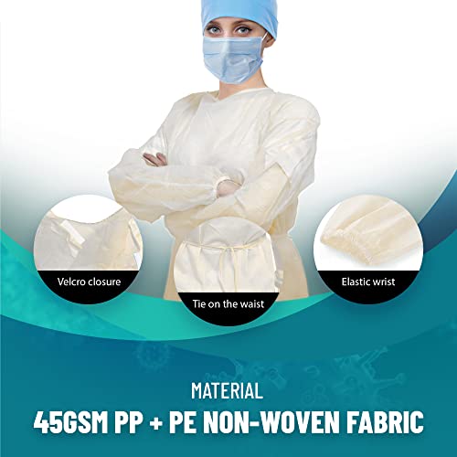 Medical Nation Batas de Isolamento Descartáveis de 100 Pacotes - Material Não Tecido Amarelo Nível 2