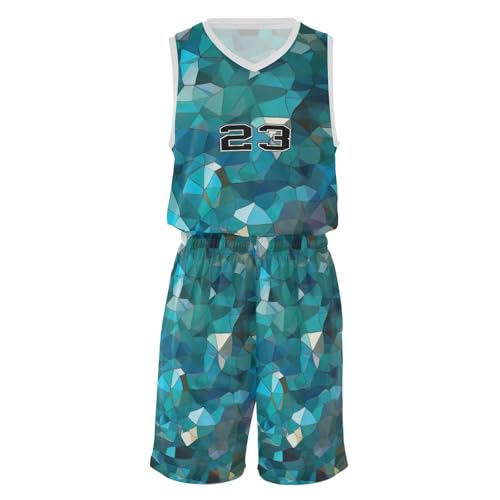 FLildon Glitter Print Boys Basketball Jersey Set Tank Top Shorts Tracksuit Sport Training Suit for Kids, M