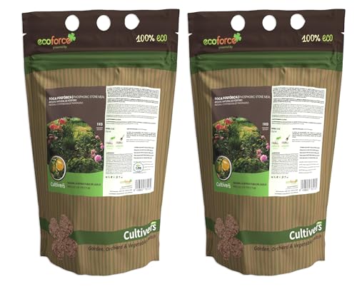 CULTIVERS Roca Fosfórica 2x1 kg. Aporte Natural de Fósforo, Calcio y Hierro. 100% Ecológico. Preparación de Terreno Antes y Durante Cultivo