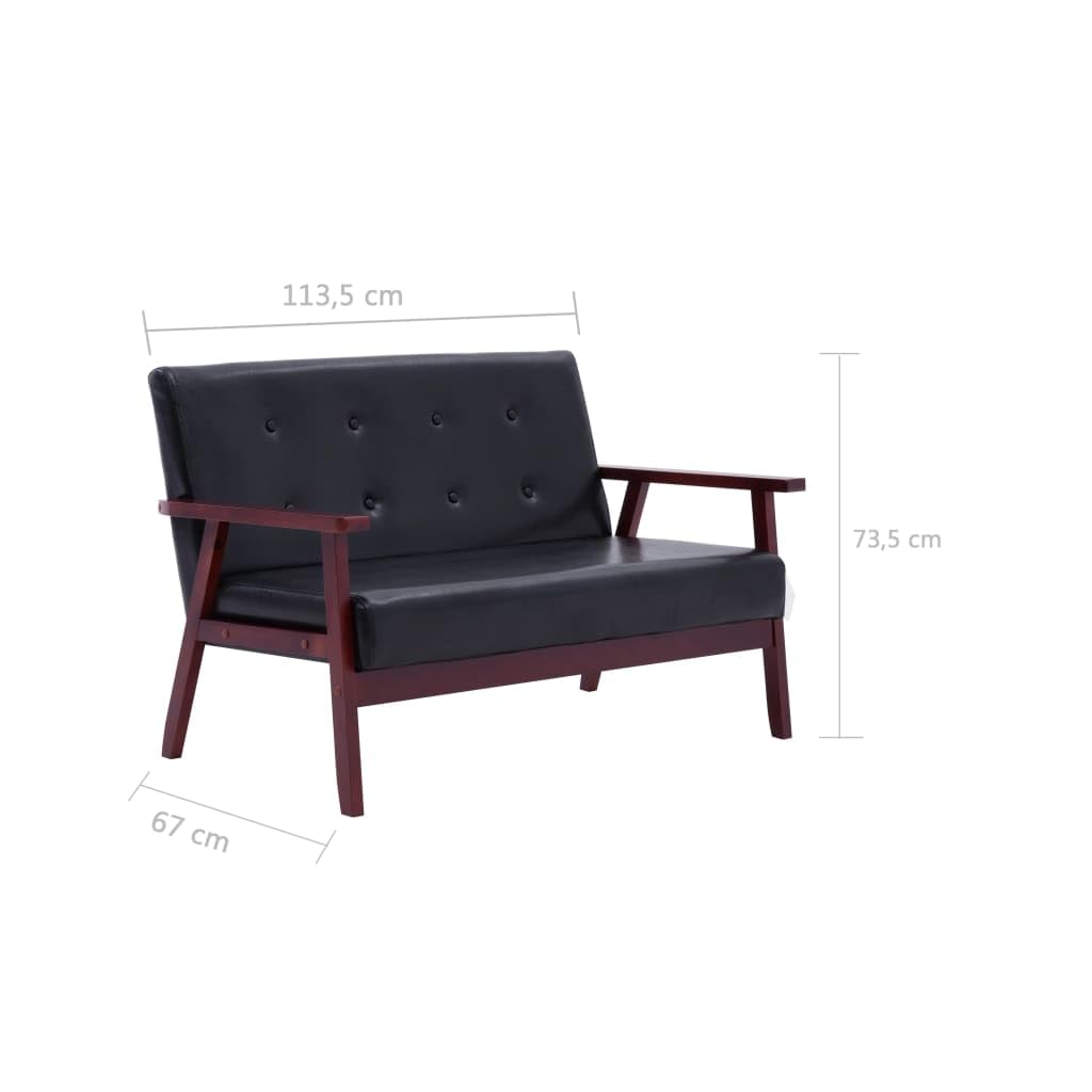2-TLG. Sofagarnitur Schwarz Kunstleder Sofa klein Couch Mini Kleine Stoffcouch mit weichen Armlehnen