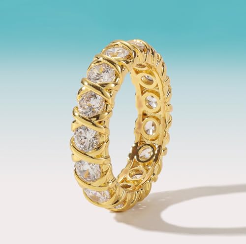 18K Gold Plated Solid CZ Simulated Diamond Stackable Ring Eternity Bands for Women 4mm&6mm Stackable Gold Rings Dainty Fashion Jewelry Promise Engagement Wedding Ring Size 6-102