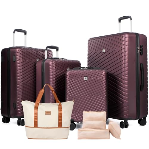 Image of Travelhouse 9-Piece Hardshell Luggage Set with Spinner Wheels & TSA Lock | Lightweight ABS suitcase set: 16 inch, 20 inch, 24 inch, 28 inch hardside suitcases + tote bag + packing cubes