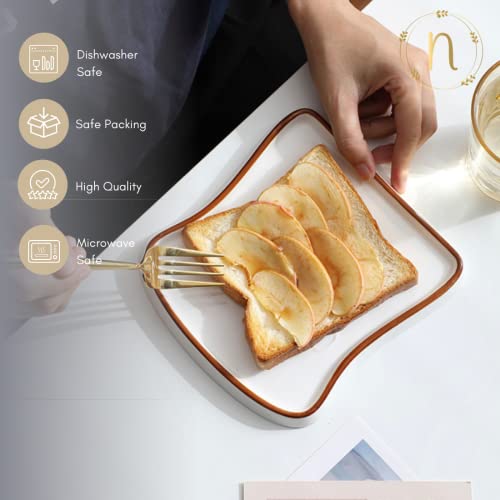 Nestasia White Ceramic Bread-Shaped Serving Plates Set of 2 (6.6 inches Each) | Microwave & Dishwasher Safe Snack Plate - Perfect for Breakfast, Tea Time Snacks, Sandwiches, Starters, or Burgers