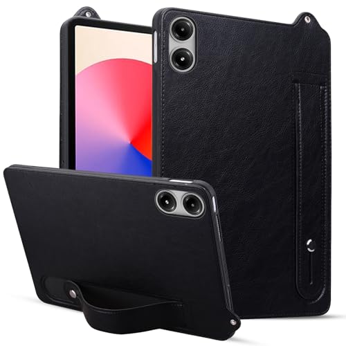 Étui Redmi Pad Pro 12.1 antichoc en cuir TPU noir avec dragonne et support de table