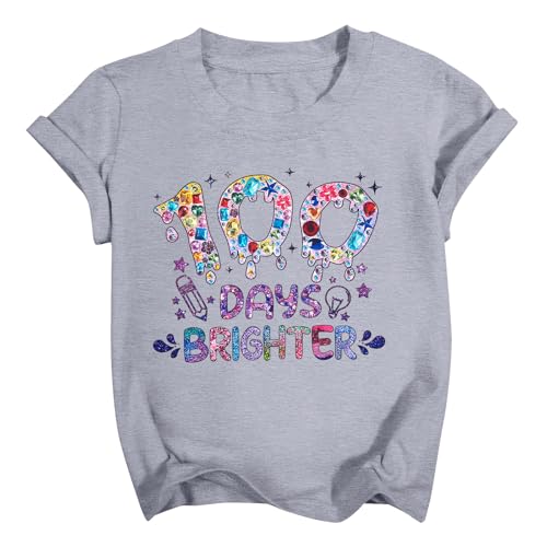 100 Days of School Shirt Girl: 100 Days Brighter Shirts Kid Cute 100th Day of School Graphic Tee Tops