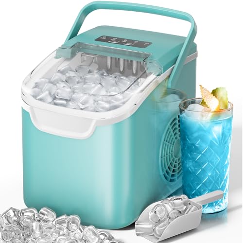 Image of Kismile Ice Maker Countertop with 8 Bullet Ice in 6 Mins, Compact Countertop Design, Portable and Simple One-Touch Operation Efficient for Home /Office Use(Green)
