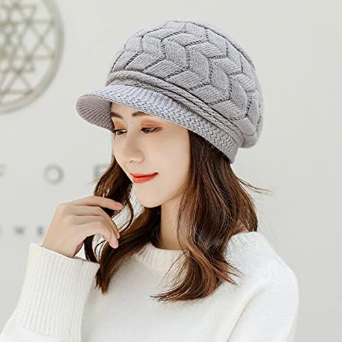 Image of Women Winter Warm Knit Hat Slouchy Beanie Cap with Visor.