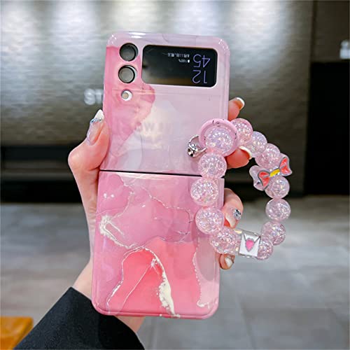Coque marbre avec chaîne perles pour Samsung Galaxy Z Flip 4 et 3