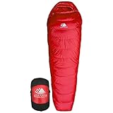 Hyke & Byke Quandary 15°F Cold Weather Mummy Hiking & Backpacking Sleeping Bag - Duck Down 650 FP 3 Season Sleeping Bags for Adults - Ultralight with Compression Stuff Sack (Red, Long)