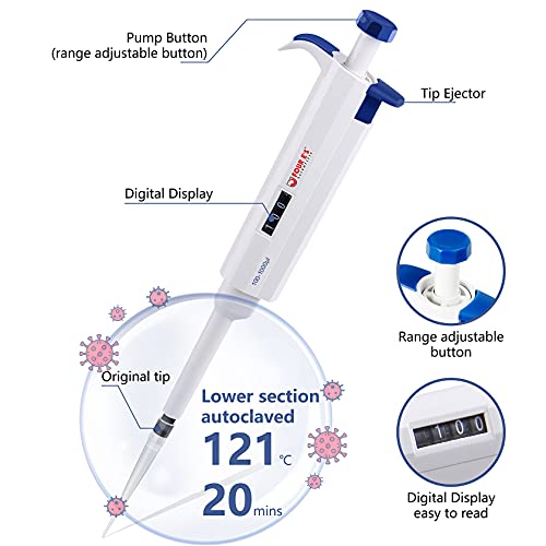 Four E's Scientific Single-Channel Pipettor Adjustable Variable Volume Micro Pipette High Accurate Pipettor For Laboratory,100-1000Ul #TOP3