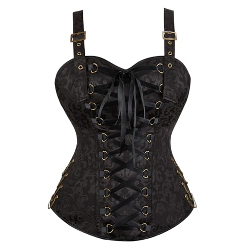 Zhitunemi Renaissance Corset Top for Women: Victorian Plus Size Strap Corset Top - Steampunk Costume for Cosplay Enthusiasts Black-S