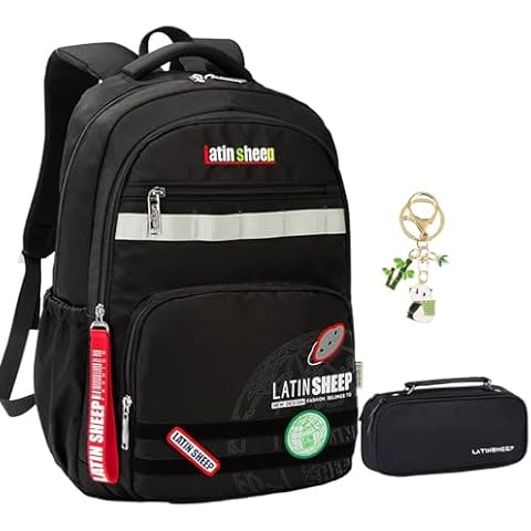 HANXIUCAO Backpack for Boys Kids School Bags for Boys Large Capacity Bookbag with Pencil Case Keychain for Kids Boys 8-12 (Boys Backpack Black) Cover