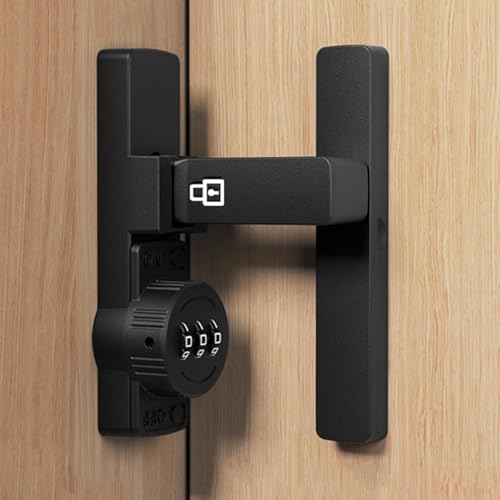Pestillo para puerta de madera, 90° pestillo de puerta con bloqueo de contraseña, aleación de zinc, cerrojo con tornillos y pegamento, apto para cocina, baño, dormitorioa (Negro 90 grados)