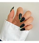 ORZOLATENT Neon Black French Press-On Nails Kit – 24 Nails, 12 Sizes, Glossy Gel, Square Shape, L...