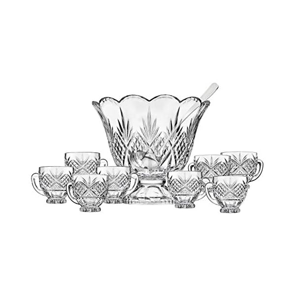Godinger Dublin Crystal Punch Bowl Set with 8 Cups and Ladle 10 Piece