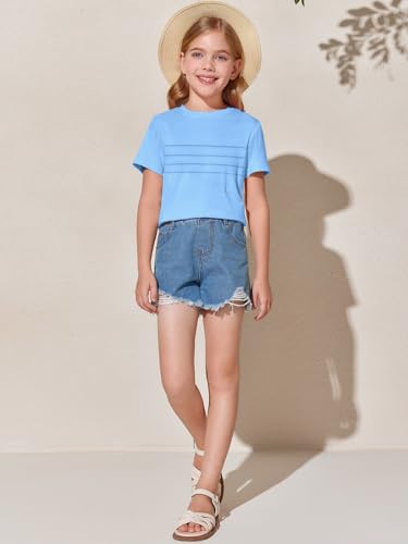 Image of Imily Bela Girls Pleated Short Sleeve T Shirts Kids Summer Crewneck Shirts Casual Tops Tees 5-14 Years
