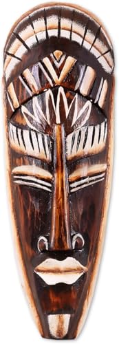 TEMPELWELT Décoration Murale Masque Bali 5 en Bois d'Albesia Marron, 30 cm, Artisanat de Bali Lombok, Fait Main Handcrafted Unique