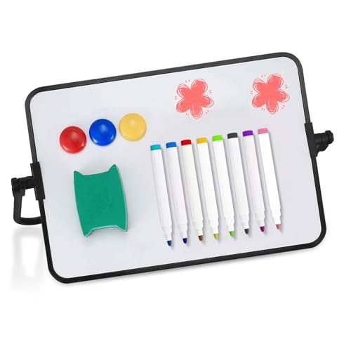 Pizarra Blanca Con Soporte, Tamaño A3 Pizarras Blancas de Doble Cara, con Rotuladores de Borrado en Seco, Borrador, Imanes para Escuela Hogar Oficina Dibujo Escritura, 30x42 cm