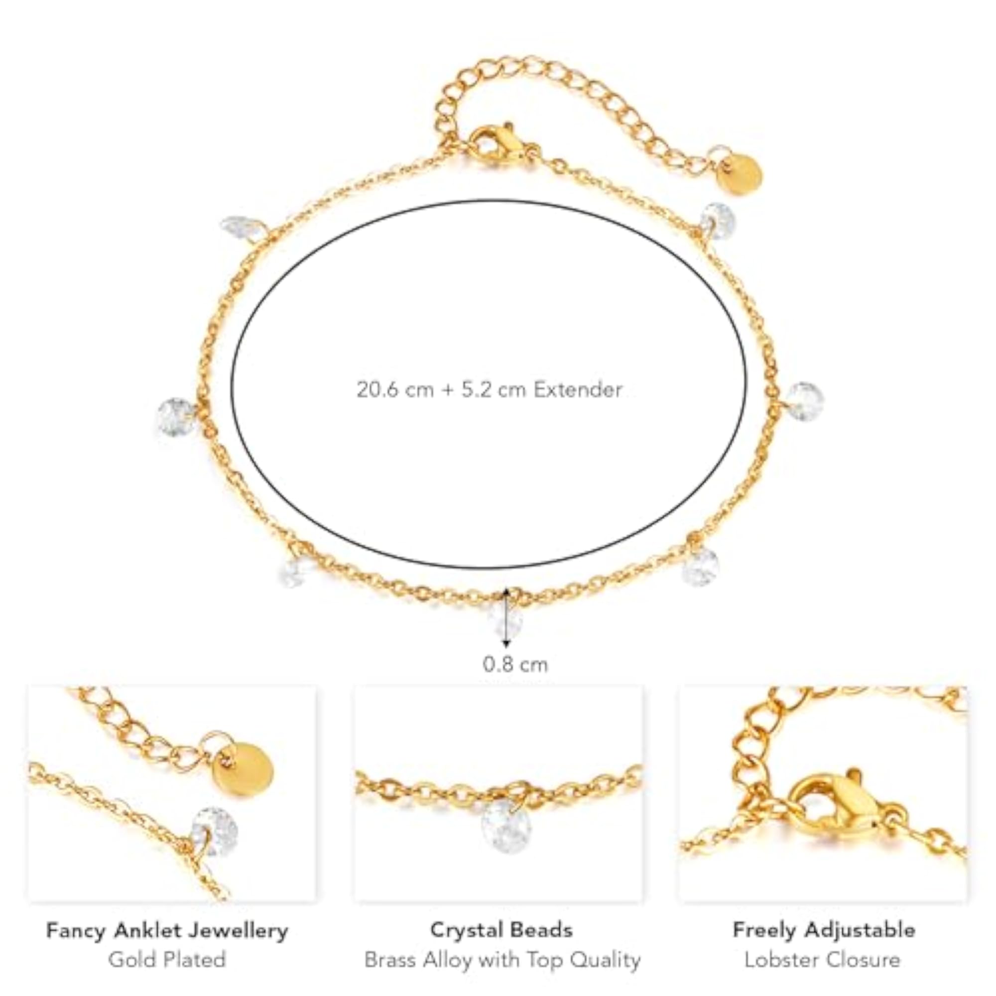 Women's Gold Plated Crystal Beads Studded Adjustable Fancy Anklet