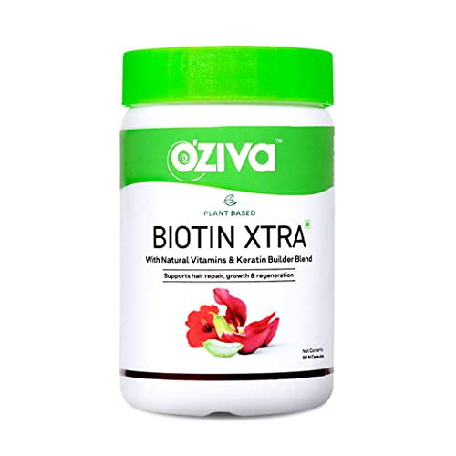OZiva Hair Vitamins Capsules with Biotin & DHT Blocker for Hair Growth & Hair Fall Control, 60 Capsules + Plant Based Biotin Xtra with Keratin Builder for Hair Repair, 60 cap (Combo Pack)