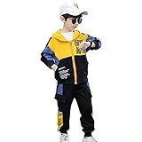 LSHDCER Kinder Jungen Trainingsanzug 2tlg Bekleidungsset Sportanzug Jogginganzug Freizeitanzug(Trainingsjacke + Jogginghose), 134-140, Gelb