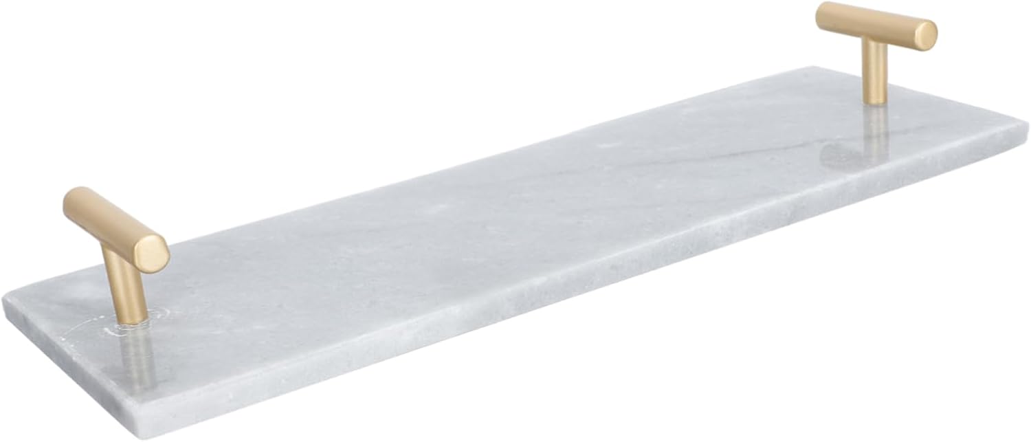 Garneck Elegant Marble Storage Tray Metal Handle Versatile Desktop Organizer for Jewelry Cosmetics and Home Decor Design for Bathroom Kitchen and Vanity Use