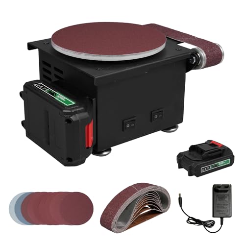 Mini lijadora de disco,YIWENG Máquina pulidora y esmeriladora eléctrica en miniatura de doble propósito con batería de litio 6000WA, amoladora de disco de arena de 6 pulgadas + lijadora de banda, con