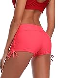 MiYang Women's Red Beach Pant Bikini Bottom Adjustable Tie Boy Short M (Waist 28.5'-30.5')