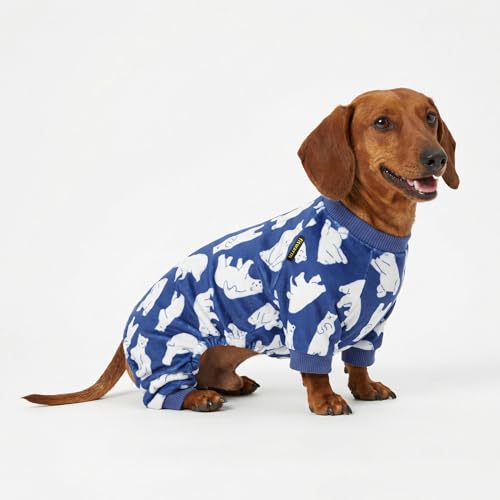 Image of Fitwarm Polar Bear Dog Pajamas, Dog Clothes for Small Dogs Girl Boy, Pet Onesie with Feet, Cat Outfit, Lightweight Velvet, Royal Blue, White, Small