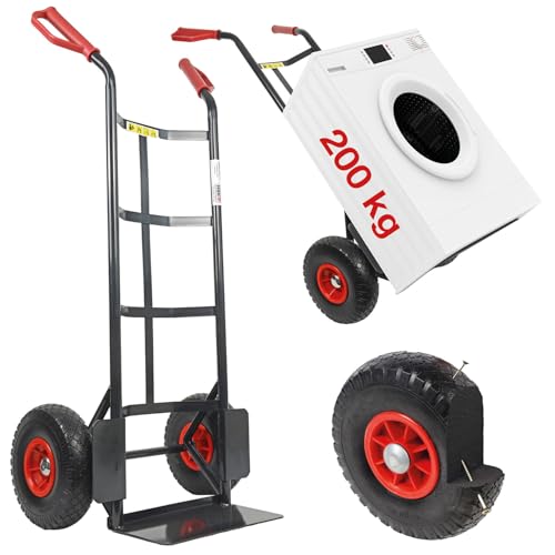HBH Sackkarre 200kg Vollgummireifen TK200PU01 Transportkarre schwarz pannensicheres PU-Rad kugelgelagert robuster Stahlrohrrahmen Sicherheitsgriffe ideal für Haus Garten Werkstatt & Umzug